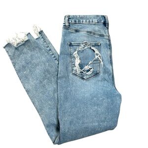 American Eagle Light Blue Distressed‎ Curvy Super High Rise Jeans Sz 10 Short